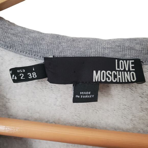 Moschino Vintage Y2K Grey Sweatshirt Dress Fleece Lined Logo Heart Sequin size 2 - Picture 10 of 12